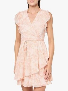Tommy Hilfiger Nantucket Blossom Chiffon faux-wrap dress Powder/coral Sz 12 NWT